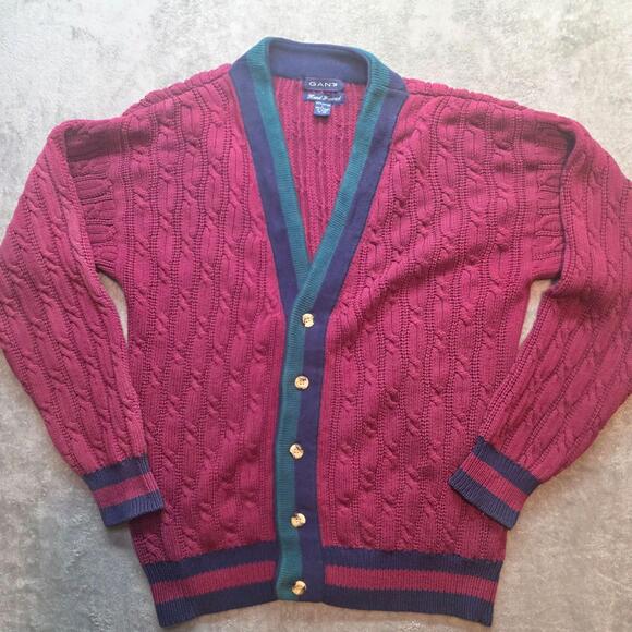 GANT Other - Gant Sweater Mens L Red Cable Knit V-Neck Button Front Cardigan Hand Framed